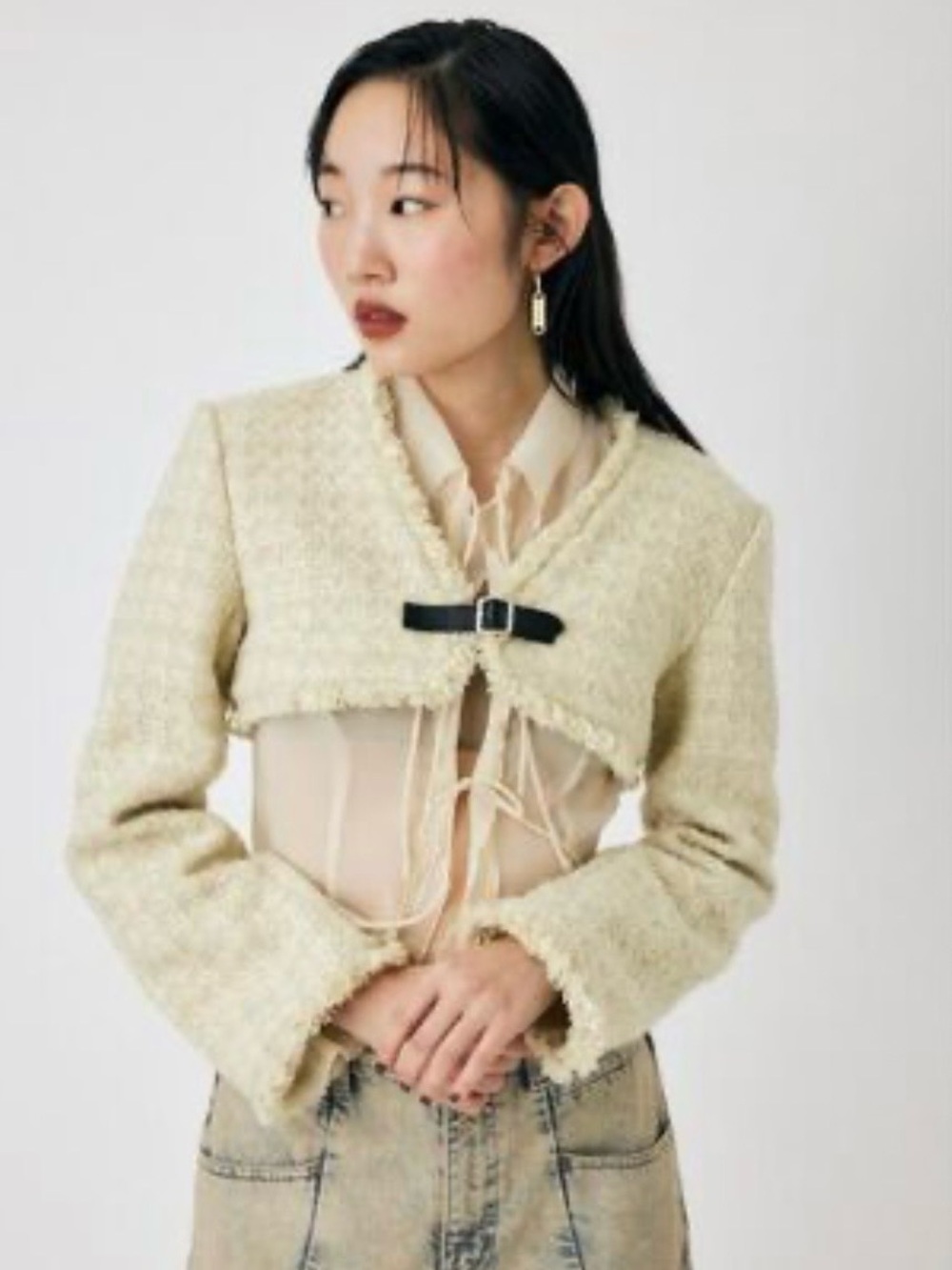 NWT MOUSSY Belted Tweed Bolero Sz L